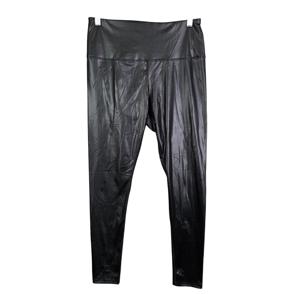 Womens Sho Sho Black Faux Leather Pants Polyester Blend Stretch Mid Rise Size L